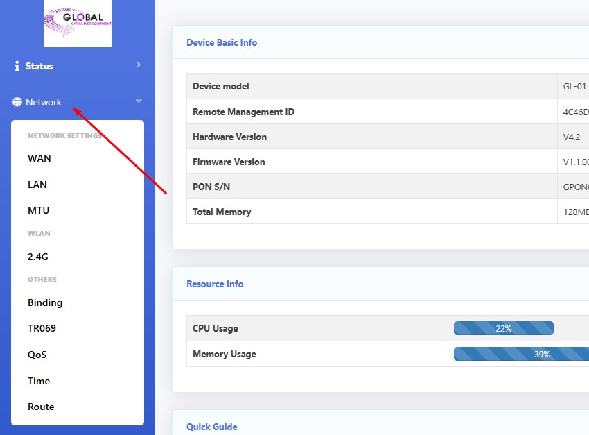 Menu Network VSOL